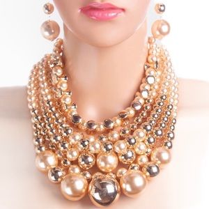 Gold Beads & Pearls Statement Necklace